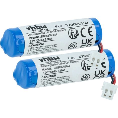 vhbw 2x Battery Replacement for Carrera 370600050 for Racing Cars (700mAh, 3.2 V, LiFePO4, 50 x 16 x 14 mm, JST ZH)