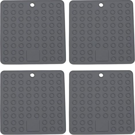 Lot de 4 dessous de plat en silicone, 17,8x17,8 cm, gris (1/5)