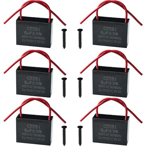 Lot de 6 Condensateurs CBB61 450V 6.0 µF AC 50/60 Hz Climatiseur Ventilateur Moteur Condensateur de Marche Démarrage pour Ventilateur de Plafond, Hotte (1/5)