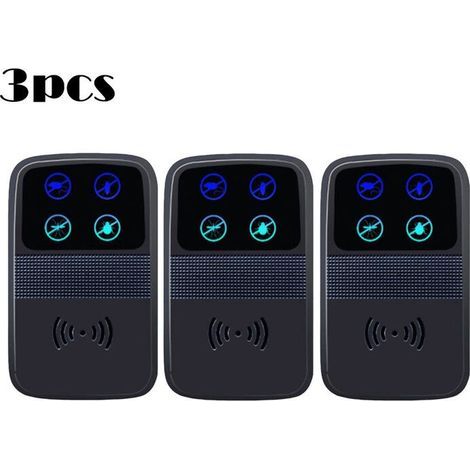Répulsif à souris à ultrasons, piège à souris électronique intelligent, couverture à 360°, indicateur LED, répulsif à souris multifonction, adapté à la maison/garage/entrepôt, (noir)