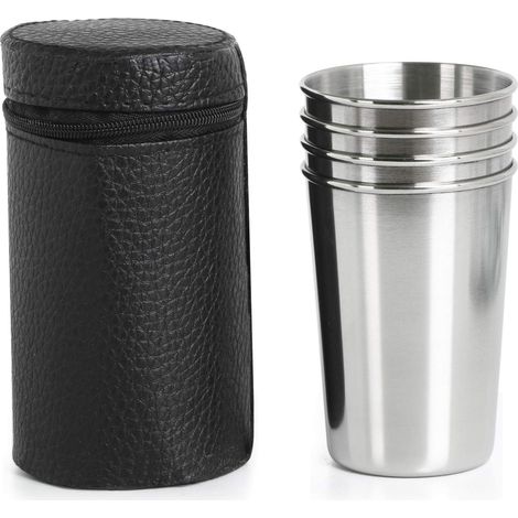 Gobelets en Acier Inoxydable de Voyage, Lot de 4, avec Étui à Fermeture Éclair, pour Camping et Pique-Nique (1/5)