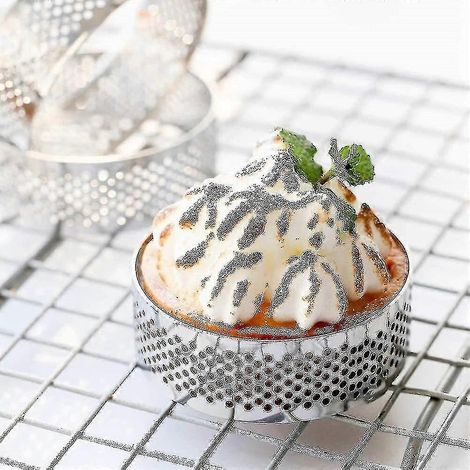Cercle à tarte rond perforé en acier inoxydable pour desserts français, tartes aux fruits, quiches, gâteaux et mousses, lot de 5, 6 cm. (1/4)