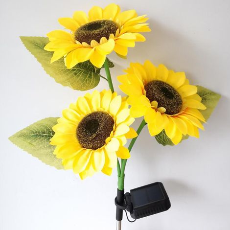 Lampe solaire gazon 3 têtes tournesol décorative jardin éclairage extérieur étanche IP44 pour allée cour terrasse pelouse (1/3)