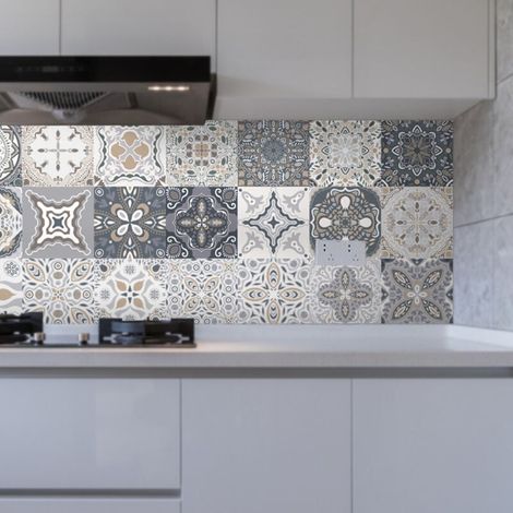 24Pcs Carrelage Autocollants Décoration Murale Salle De Bains Cuisine Stickers Muraux Étanche PVC Décoration Autocollants - DIY Rétro Gris Autocollants (10x10cm) (1/4)