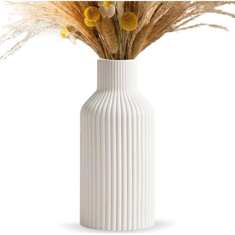 Vase Céramique Blanc 20cm, Mat, Rond, Design Moderne, Bohème Vases pour Décoration Vase De Table Moderne pour Maison,Fête,Table,Centre De Table De Mariage - Blanc (1/5)