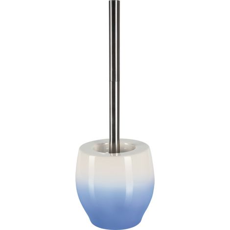 Brosse de toilette Spirella en porcelaine, blanche et bleue, avec manche en acier