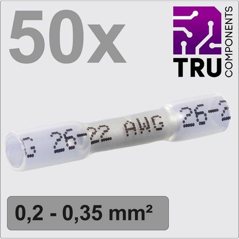 TRU COMPONENTS TC-12888396 Prolongateur avec gaine thermorétractable 0.2 mm² 0.35 mm² entièrement isolé blanc 50 pc(s)