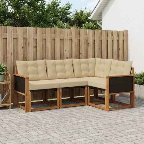 vidaXL Outdoor-Sofagarnitur mit Kissen 4 pcs Natur und Beige (1/5)