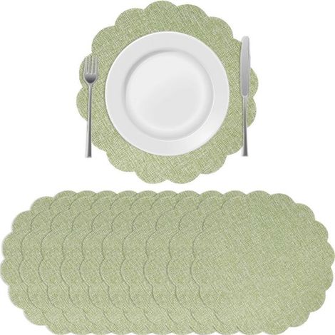 Set di 10 tovagliette in lino (33,5 cm) per compleanni, stile rustico country e feste, verde salvia. (1/5)