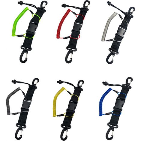 Longe de sécurité de plongée haute performance en acier inoxydable avec mousqueton, attache rapide et ressort hélicoïdal pour appareils photo et lampes de plongée (1/4)