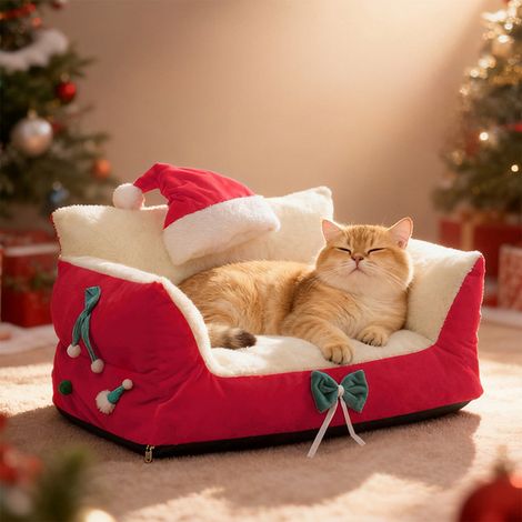 Lit Pour Chat - Maison Chauffante Autonome En Peluche Douce Antidérapante - Pour Chats Intérieurs Chatons Et Petits Chiens - Rouge - 1 Pièce (1/5)