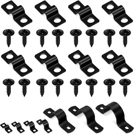 75pcs 5mm Pipe Strap Clamp, Black Carbon Steel 2 Hole Strap Heavy Duty Rigid Pipe Strap U Bracket Tube Strap Cable Clamp Hanger Tension Tube Clip with Screw for Pipe Tube Cable Fixing (1/5)