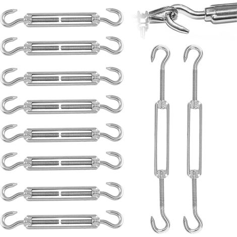 Fixation pour Voile D'ombrage 10 Pièces, 304 Inoxydable Voile D'Ombrage, Crochets Pivotants Réglables, Pivot M4, Ridoir Robuste pour Câble pour Pare Soleil, Séchage des Vêtements, Argent (1/5)