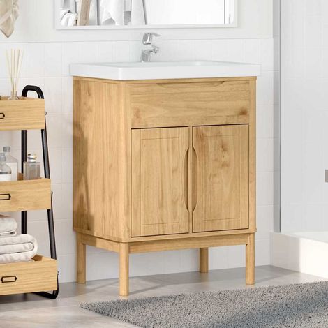 Meuble sous Lavabo de Salle de Bain FLORO Cire marron vidaXL (1/5)