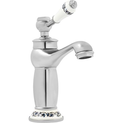 Robinet de lavabo rétro, finition chromée - Robinet à levier monocommande pour salle de bain - poignée en céramique (3/8'') (1/5)