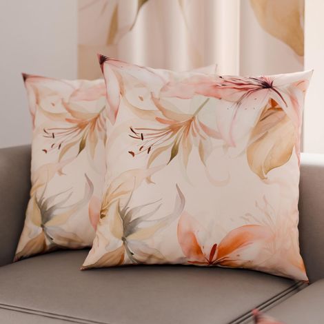 Lot de 2 Taies d'Oreillers 40x40 cm 100% Microfibre Hypoallergénique, Housse Oreiller Rectangulaire Motif Floral Rose Beige, Paquet de 2 (1/3)