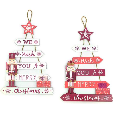 Fuoriporta Natalizio in Legno Feste Natale Addobbi Sospeso Rosa (1/5)