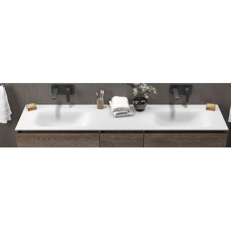 Grand lavabo double sans trou à encastrer ELOISE en solid surface 120x46x16 cm