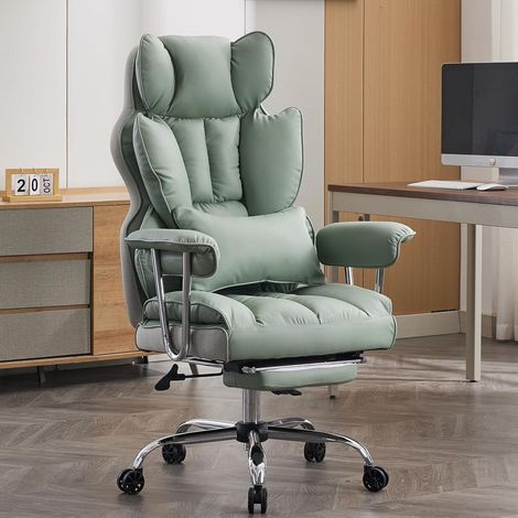 Bürostuhl ergonomisch PU Leder Chefsessel 200 kg Fußstütze Light Green (1/5)