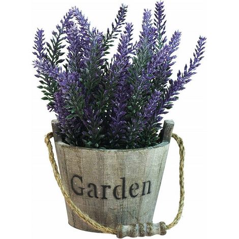 TrAdE Shop Traesio - Vaso Legno Scritta Garden Fiori Lavanda Artificiali Piantina Decorazione Casa Appendere -