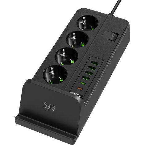 Multiprise 4 Prises Multiple (13A/3000w) avec Interrupteur Individuelles, 4 USB-A 2 USB-C Ports de Charge (3.1A/5V),3m Adaptateur Secteur Les Câbles, Applicable à Bureaux Et Voyage en Maison