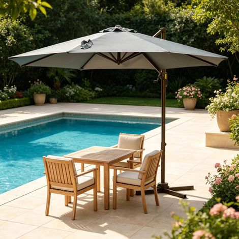 Parasol déporté 2,95 m orientable gris foncé HAVRYA (1/4)