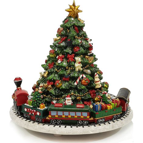 Carillon Albero di Natale con Trenino in Movimento D16xH17 cm Verde e Rosso Decorazione Natalizia Musicale a Carica Meccanica (1/5)