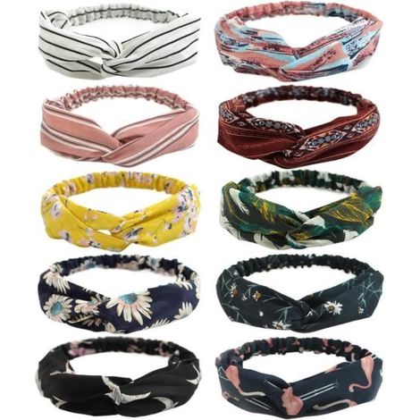 Bandeaux - Boho - Vintage - Fleur Imprimé - Élastique - 10 pack (1/4)