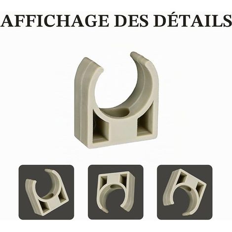 20mm Tuyau Clips, Clip de pour Fixation des Tuyaux d'eau, Gaz, Plastique, Ateliers, Chantiers (Gris) (1/2)