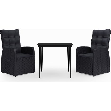 Maison Exclusive - 3-tlg. Garten-Essgruppe mit Kissen Schwarz