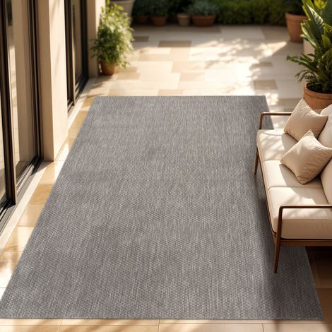 Paco Home In- & Outdoor Teppich Flachgewebe einfarbig modern wetterfest für Terrasse Küche Grau, 120x160 cm