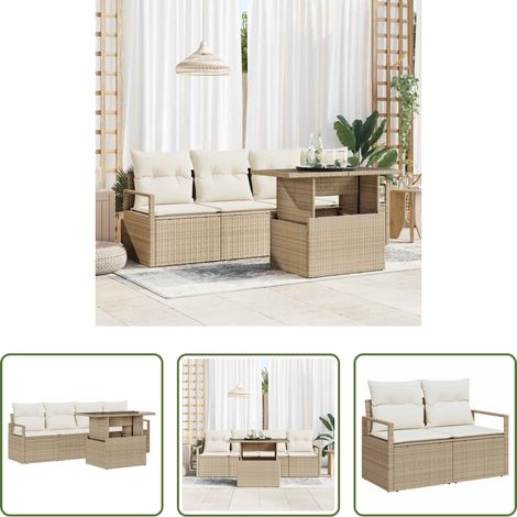 vidaXL Modulares Gartensofa - Garten-Sofa-Set mit Speicher 5 pcs Beige Poly Rattan (1/5)