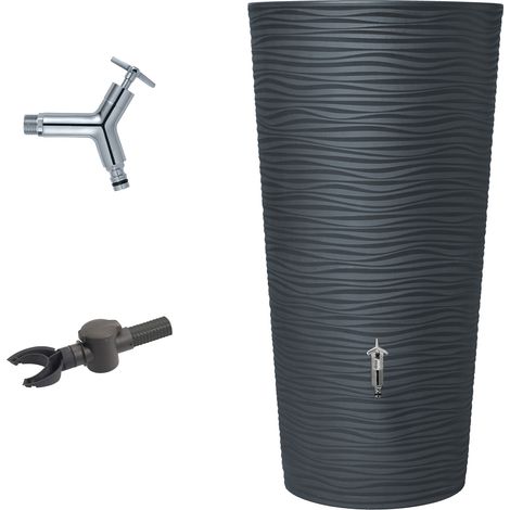 GARANTIA NATURA 2in1 Regentonne Komplett-Set 210 Liter graphite grey inkl. Design Chrom-Auslaufhahn und Fallrohranschluss (1/5)