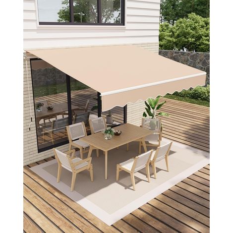 Store Banne Manuel à Bras Articulé 400x250 cm, Auvent de Terrasse Balcon avec Manivelle, Inclinable, Anti-UV Imperméable,Beige (1/5)