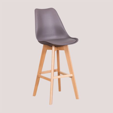 SKLUM 4er-Pack hohe Hocker 75 cm mit Kissen aus Kunstleder Nordic Grau Taupe                                  