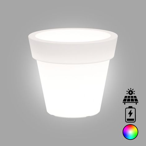 Vase lumineux au design Ø80 H70 en polymère avec LED multicolore, alimentée par batterie et solaire, pour une utilisation intérieure et extérieure