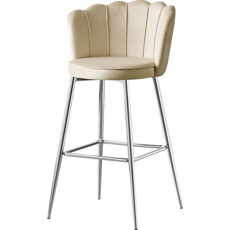 Lot de 2 tabourets de bar NYMPHEA chrome velours beige