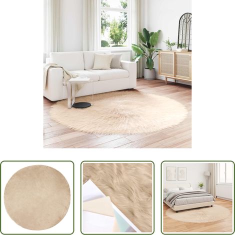 vidaXL Wohnzimmer Teppich -  Kunstschaffell Teppich Tafalla Beige Ø 200 cm Polyester
