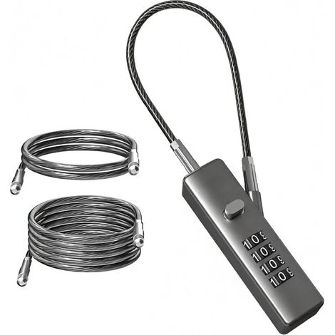 Irovami Cadenas câble métallique – 3 longueurs, code 4 chiffres, inox, antivol vélo/casque/valise – Idéal pour vélo, bagages, extérieur (1/5)