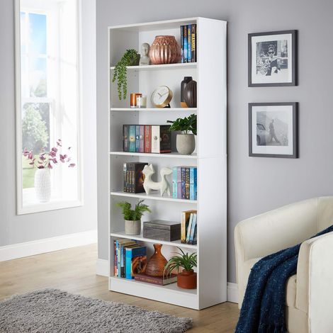Deep White Bookcase Display Shelf Compact Storage Unit Living Room Furniture (1/5)