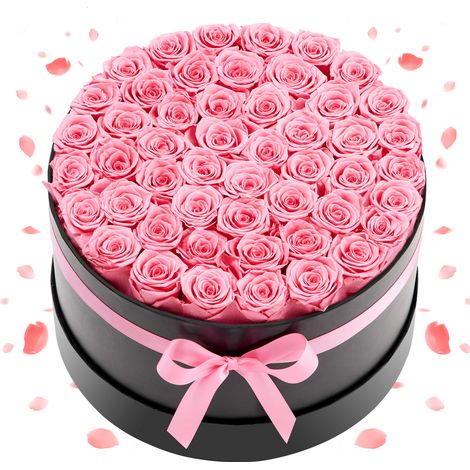 VEVOR Fiori Secchi Ornamentali 50 Rose Stabilizzate in Scatola Rotonda, Bouquet di Fiori Eterni, Rosa Eterna Vera, Ampia Gamma di Utilizzi Anniversario, San Valentino, Natale, Rosa Dolce