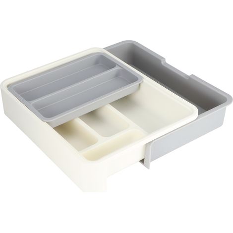 Plateau de rangement extensible et réglable pour couverts, tiroir de rangement pour ustensiles de cuisine (1/5)