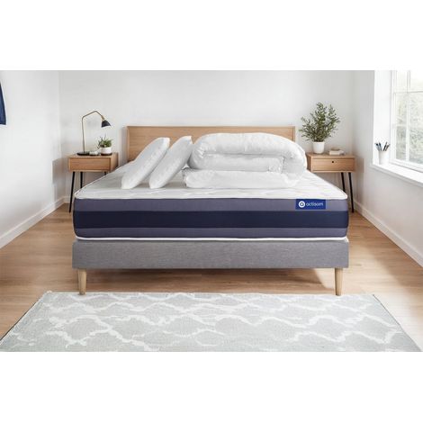 Pacchetto letto completo - Materasso 140x190cm + Box spring con doghe (kit) + 2 cuscini + Piumino - Actilatex Morpho