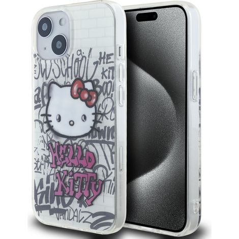 Hello Kitty HKHCP15SHDGPHT iPhone 15 / 14 / 13 6.1" blanco/blanco carcasa rígida IML Kitty On Bricks Graffiti (1/5)