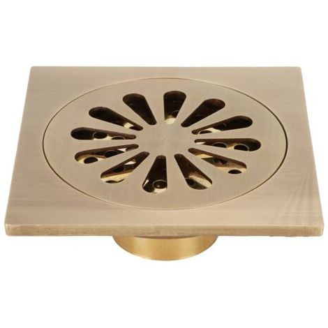 QORVA- Siphon de sol en cuivre antique 10x10cm – Profondeur drainage ≥ 6cm – Prévention obstructions et odeurs – Pour douche et salle de bains (1/5)