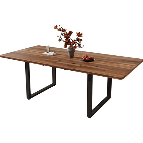 ELVMI Table à Manger Extensible pour 6 à 10 Personnes avec 3 Positions, Pieds en Métal, MDF, Noyer, Salle à Manger (1/5)