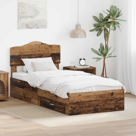 vidaXL Bettrahmen mit Kopfteil Altholz 90 x 190 cm Holzwerkstoff (1/5)