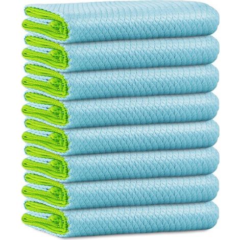 8x Microfiber Cloth, Fish Scale Pattern, 40x30 cm, Blue, For Glass, Mirror, Car, Kitchen (1/5)