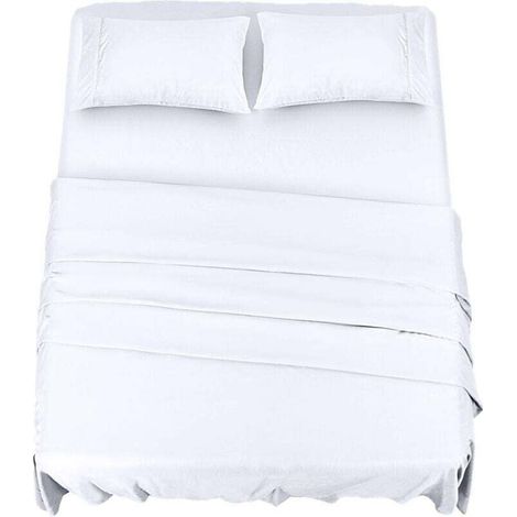 YMYNY Polyester microfiber bedding set (4 pieces, white) - 1 fitted sheet 150 x 200 cm, 1 flat sheet 266 x 259 cm and 2 pillowcases 50 x 75 cm (1/4)