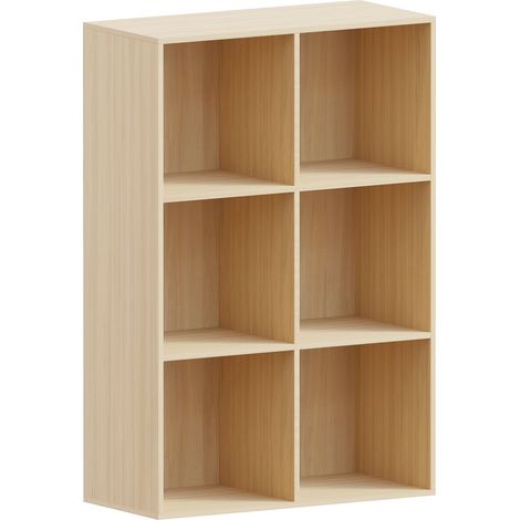 Durham 6 Cube Bookcase Shelf Wooden Display Storage Rack Free Standing Shelf Unit, Oak-3-White-Baskets